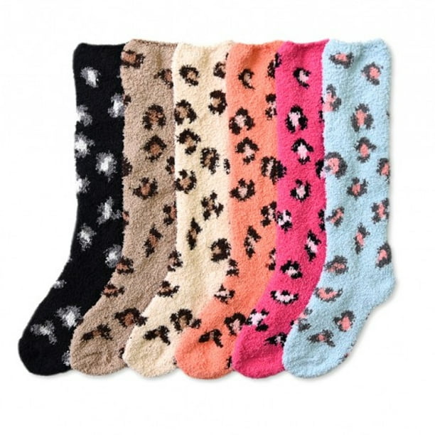 6 pairs Women Winter Socks Cozy Fuzzy Slipper Long Fleece Knee High Lot Solid 
